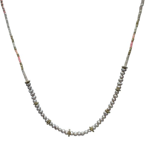 Pink Sweetwater Pearls Necklace With Gold Details