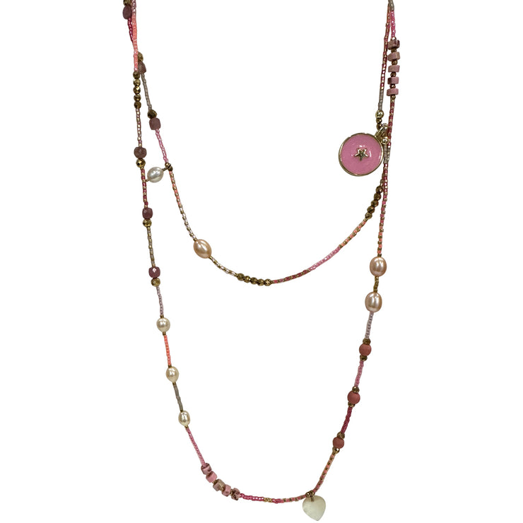 Star Long Necklace In Pink & Gold Tones