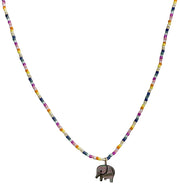 This  beautiful kids necklace is handmade in Colombia by our team of master artisans using japanese glass beads and a mother of pearl elephant charm.  How adorable is this necklace? Fabulous and fun with vibrant colors, it’s a great gift idea for any child.  Details:  -Kids  - Japanese glass beads  - Mother of pearl charm   - Lenght 