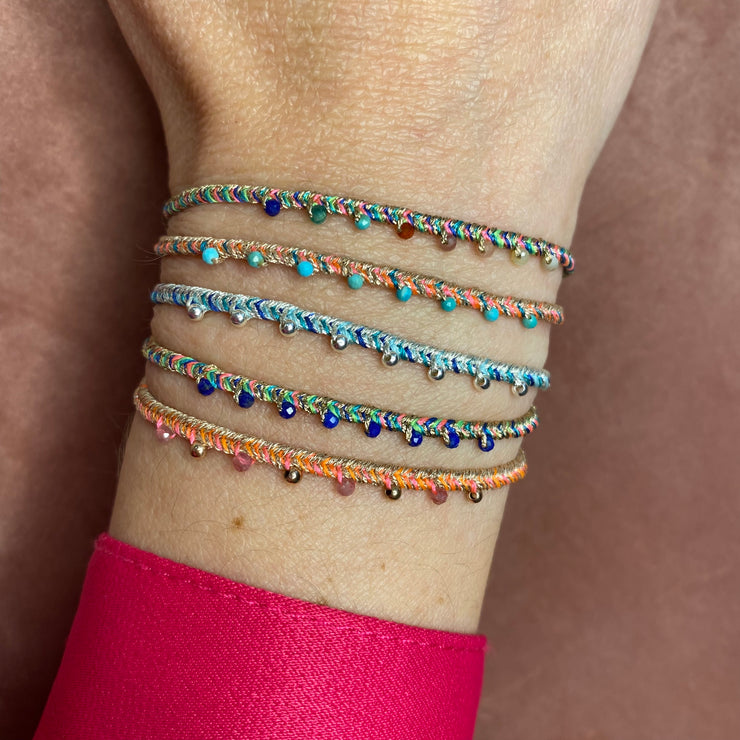 Handmade Velvet Bracelet In Neon Tones Featuring Gemstones Detail
