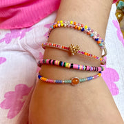 Multicolor Handwoven Kids Bracelet With Silver Beads and a Jade Semi-Precious Stone