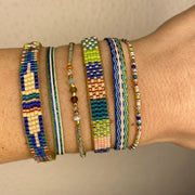 Set Of Three Handmade Bracelets in blue, Silver and Green Tones