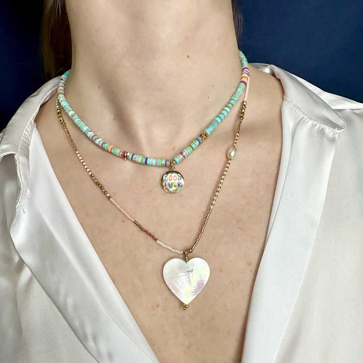 HEART HANDMADE NECKLACE FEATURING MOTHER OF PEARL CHARM