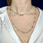 SUN LONG NECKLACE IN TURQUOISE & GOLD TONES