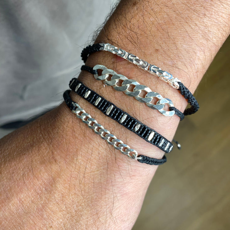 HANDMADE BRACELET FOR HIM IN BLACK TONES WITH SILVER CHAIN DETAIL