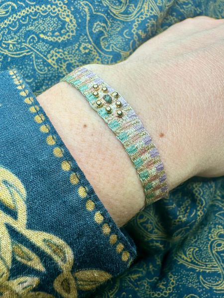 Sweet Handmade Bracelet in Lilac, Beige and Golden Tones