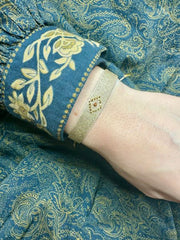 Golden Handwoven Bracelet Featuring a Gold Sandstone Semi-Precious Stone and Gold Details