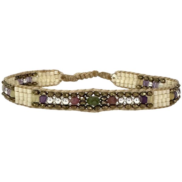 Selene Beaded Bracelet in Beige Tones Featuring Colorful Stones