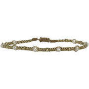 Handmade Stonesand Bracelet Featuring Freshwater Pearls and Golden Beads