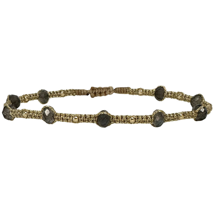 Handmade Stonesand Bracelet Featuring Labradorite Stones and Golden Beads