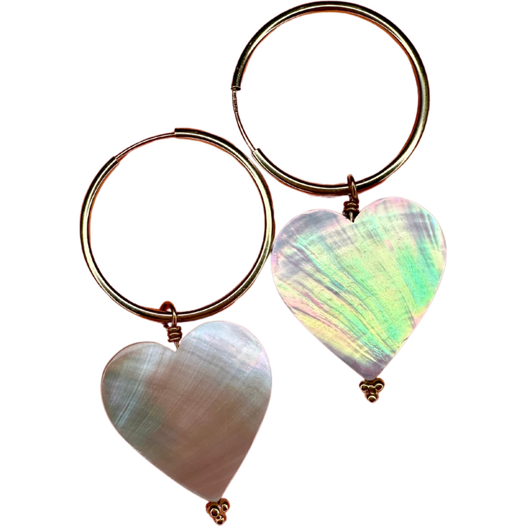 HANDMADE EARRINGS FEATURING MOTHER OF PEARL HEART CHARM