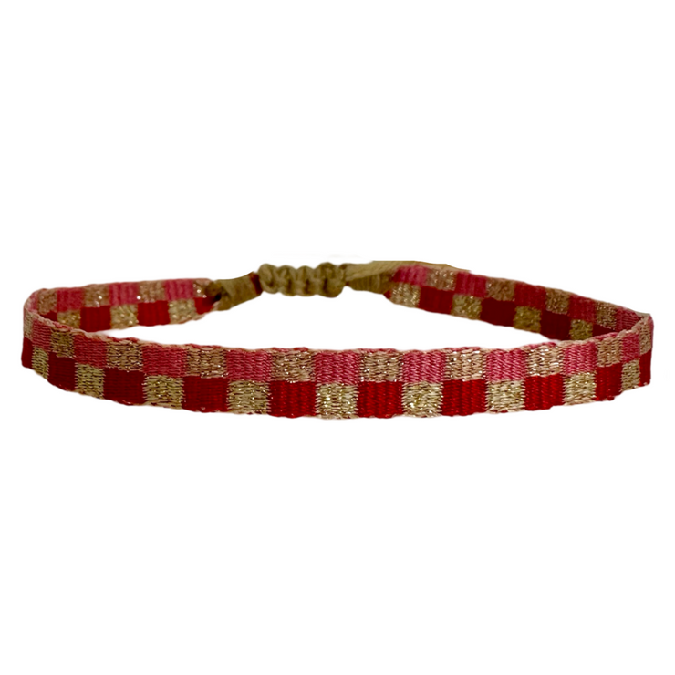 Basic Handmade Bracelet in Pink, Red & Gold