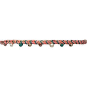 Handmade Velvet Bracelet in Pink Neon featuring Semiprecious Stones and Gold
