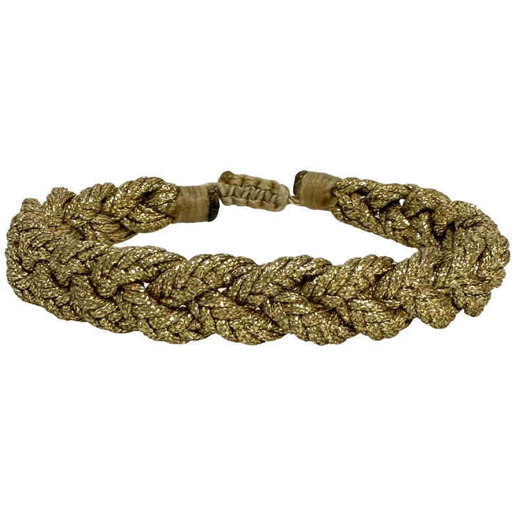 Radiant elegance metallic golden threads bracelet for effortlessly stylish and sophisticated looks. It is the perfect accessory to add a touch of glamour to your outfit.