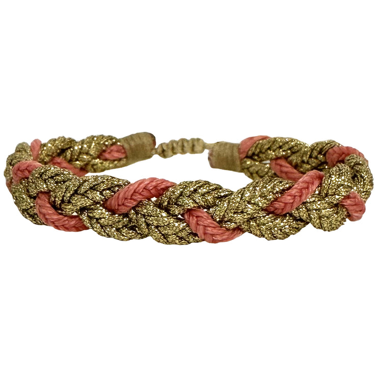 Handmade Vera Bracelet Using Brillant and Metallic Pink and Golden Threads