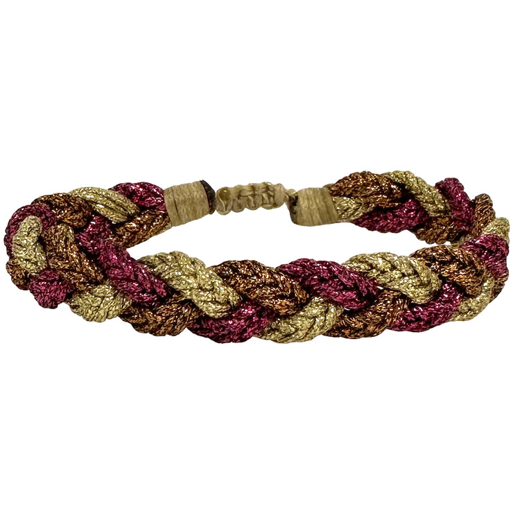Handmade Vera Bracelet Using metallic Fuchsia and Golden Threads