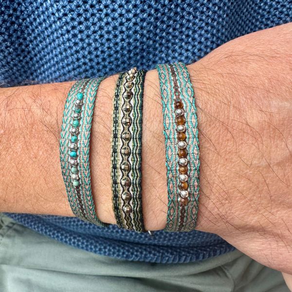 Stones Handmade Bracelet with Sterling Silver Beads and Tiger Eye Stones For Him