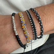 Trenza Handwoven Bracelet in Beige With Silver and Japanase Glass Beads for Him