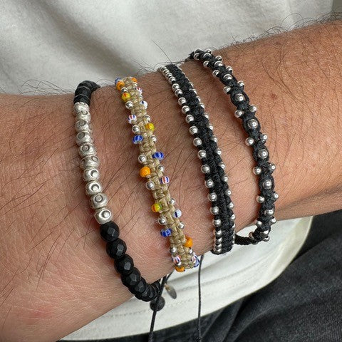 Trenza Handwoven Bracelet in Beige With Silver and Japanase Glass Beads for Him