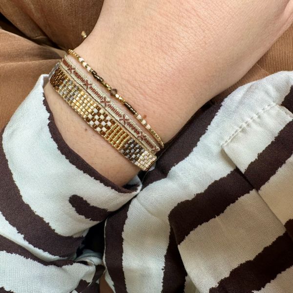Handmade Set of Three Bracelets in Brown, Beige and Gold Tones