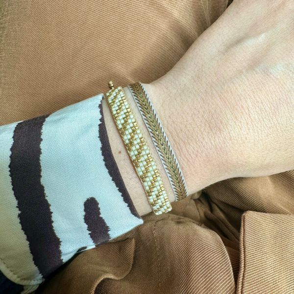 Handmade Set of Two Bracelets in Beige and Gold Tones