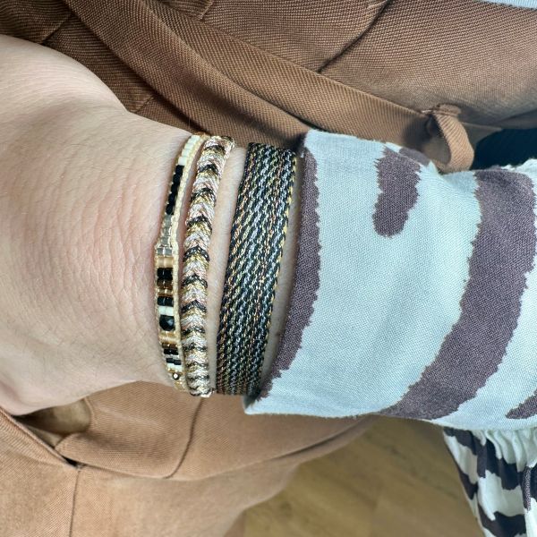 Handmade Set of Three Bracelets in Black and Gold Tones