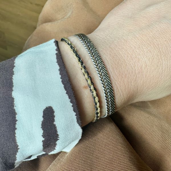 Handmade Set of Two Bracelets in Black and Gold Tones