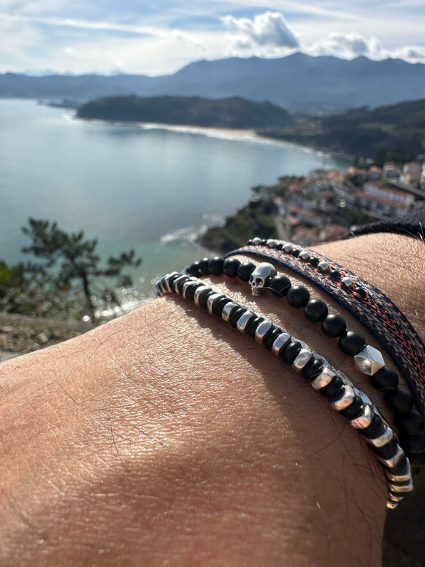 Stones Handmade Bracelet In Orange And Black Tones For Him