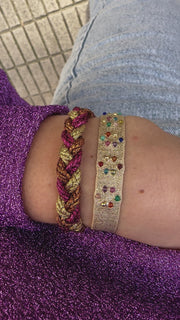 Handmade Vera Bracelet Using metallic Fuchsia and Golden Threads