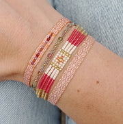 Zip Handmade Bracelet In Pink & Orange Tones Featuring Gemstones Detail