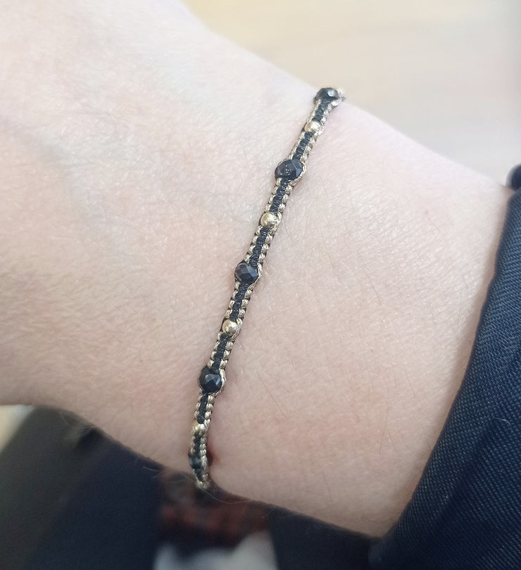 Handmade Stonesand Bracelet Featuring Spinel Stone and Gold Beads Details