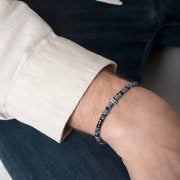 SILVER SKULL BRACELET WITH SNOWFLAKE OBSIDIAN STONES FOR HIM