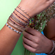 Handmade Stonesand Bracelet Featuring Rhodolite Stone and Gold Beads Details