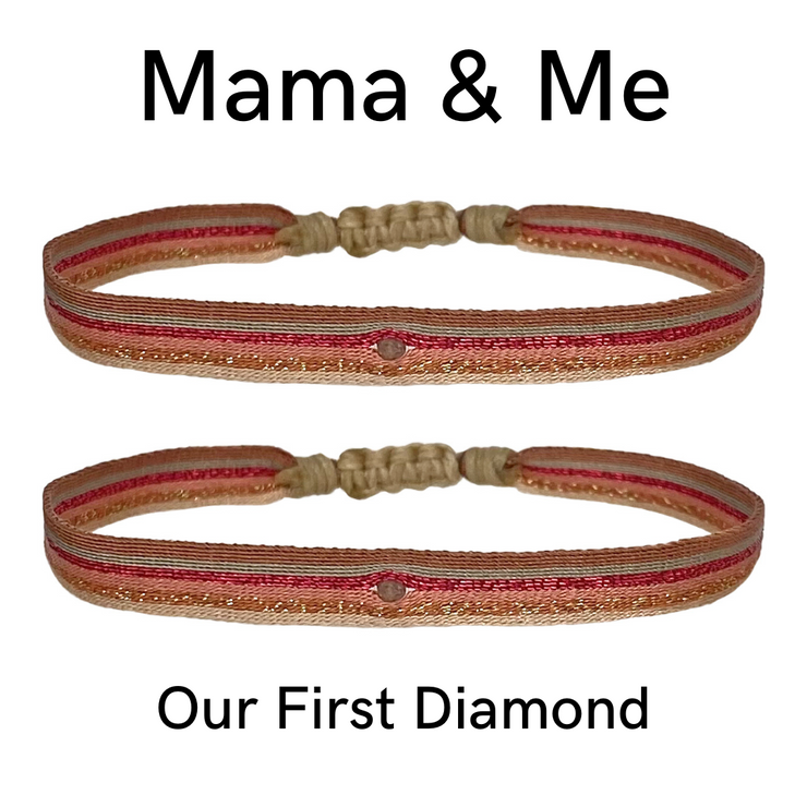 How nice is to match in style with the one who’s dearest to you. This handmade bracelet set belongs to the Mama & Me collection and is designed especially for mothers and daughters.  This bracelet is handwoven using polyester threads and features a grey diamond centrepiece .  Details:      Grey Diamond     Polyester threads     Adjustable bracelet     Width 6mm