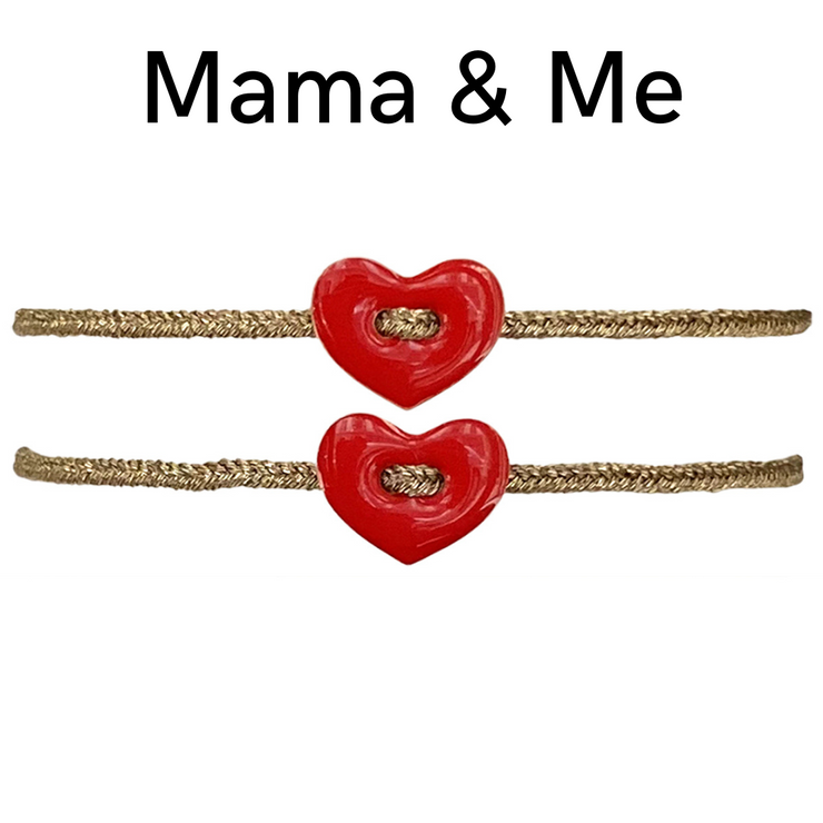 MAMA & ME HANDMADE HEART BRACELET SET IN RED TONES