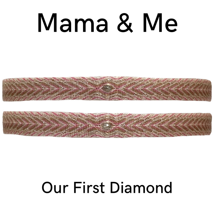 MAMA & ME HANDMADE GREY DIAMOND BRACELET SET IN PINK TONES
