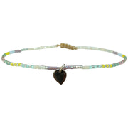 HANDMADE ANKLET BRACELET IN BRIGHT TONES WITH SILVER HEART CHARM