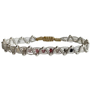 HANDMADE COLORS WEB BRACELET WITH SILVER DETAILS AND GEMSTONES