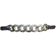   This bracelet has been handwoven in Colombia by our tema of master artisans. It features a strap in grey tones with a central chain in 925 sterling silver. This masculine design looks great worn solo or stacked with other pieces.  Details:      925 sterling silver centrpiece     Italian wax threads     Adjustable handwoven bracelet     Width 7mm      Can be worn in the water