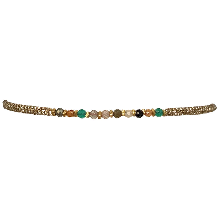 HANDMADE GEM BRACELET IN GREEN TONES WITH GOLD DETAILS