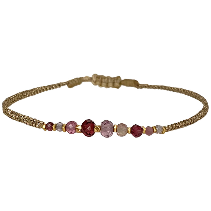 GYPSY HANDMADE BRACELET WITH INTERMIXED SEMI-PRECIOUS STONES AND GOLD DETAILS IN PINK TONES