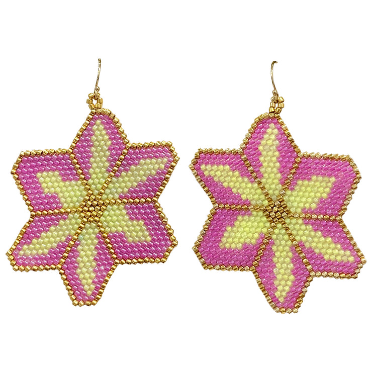 FLOWER HANDMADE EARRINGS IN BRIGHT PINK AND YELLOW TONES