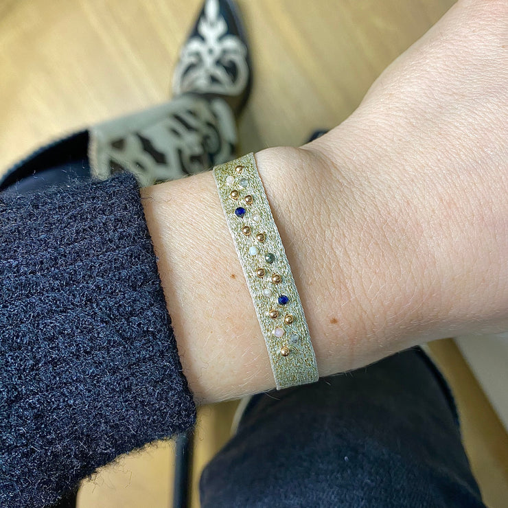 PARIS HANDWOVEN BRACELET FEATURING SEMI-PRECIOUS STONES AND ROSE GOLD DETAILS