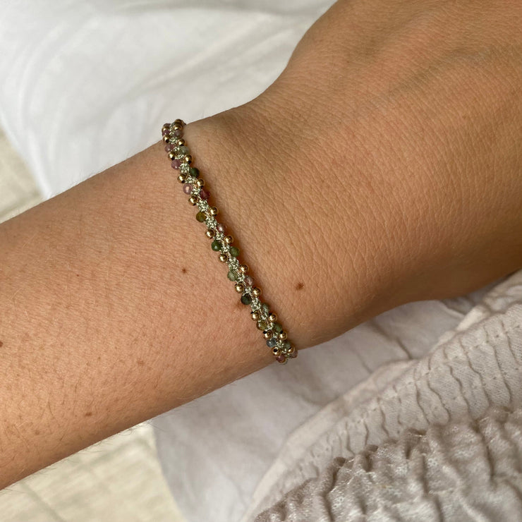 HANDMADE MARA BRACELET FEATURING WATERMELON TOURMALINE AND GOLD DETAILS