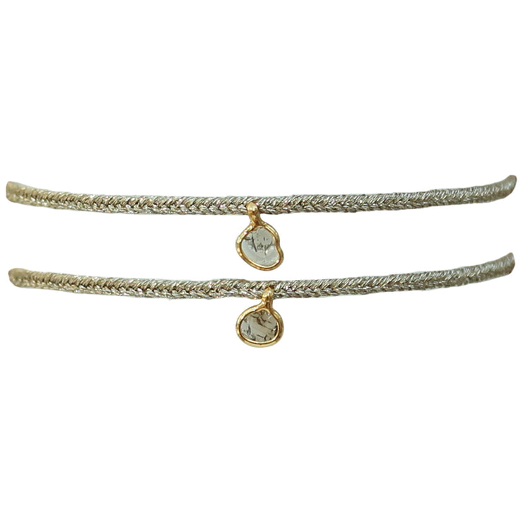 SET OF TWO HANDMADE FRIENDSHIP BRACELETS FEATURING A DIAMOND CHARM