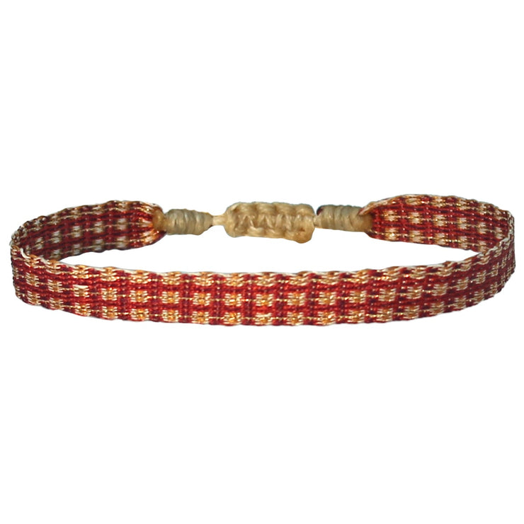 BASIC HANDWOVEN BRACELET IN TONES OF BURGUNDY & ROSE GOLD