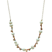 Necklace adorned with Freshwater Pearls,  Gold vermeil faceted and Glass beads. 