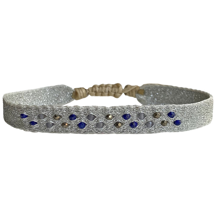 PARIS HANDWOVEN BRACELET FEATURING SEMI-PRECIOUS STONES IN BLUE TONES