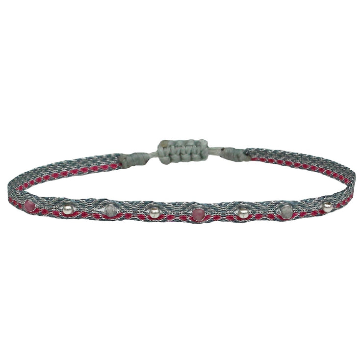 HANDWOVEN BRACELET IN SILVER AND PINK TONES