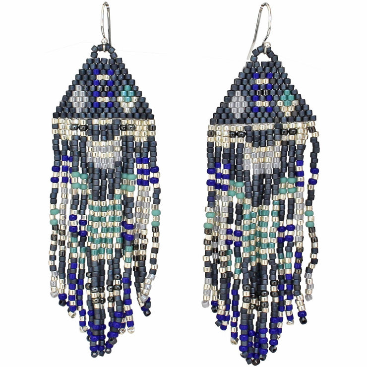 PYRAMID EARRINGS IN BLUE, GREY & SILVER